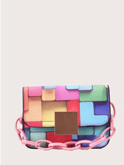 Girls Colorblock Chain Satchel Bag- Mutlicolor