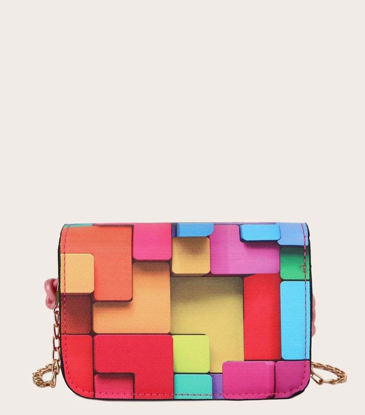 Girls Colorblock Chain Satchel Bag- Mutlicolor