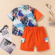 Boys Leaf Printed Short Sleeve Lapel Shirt & Shorts