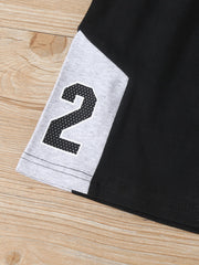 Boys Letter Printed Short Sleeve Color Contrast Top & Shorts
