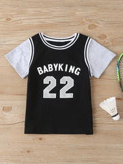 Boys Letter Printed Short Sleeve Color Contrast Top & Shorts