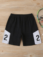 Boys Letter Printed Short Sleeve Color Contrast Top & Shorts