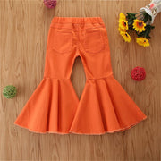 Girls Solid Color Flared Ripped Elastic Waist Jeans