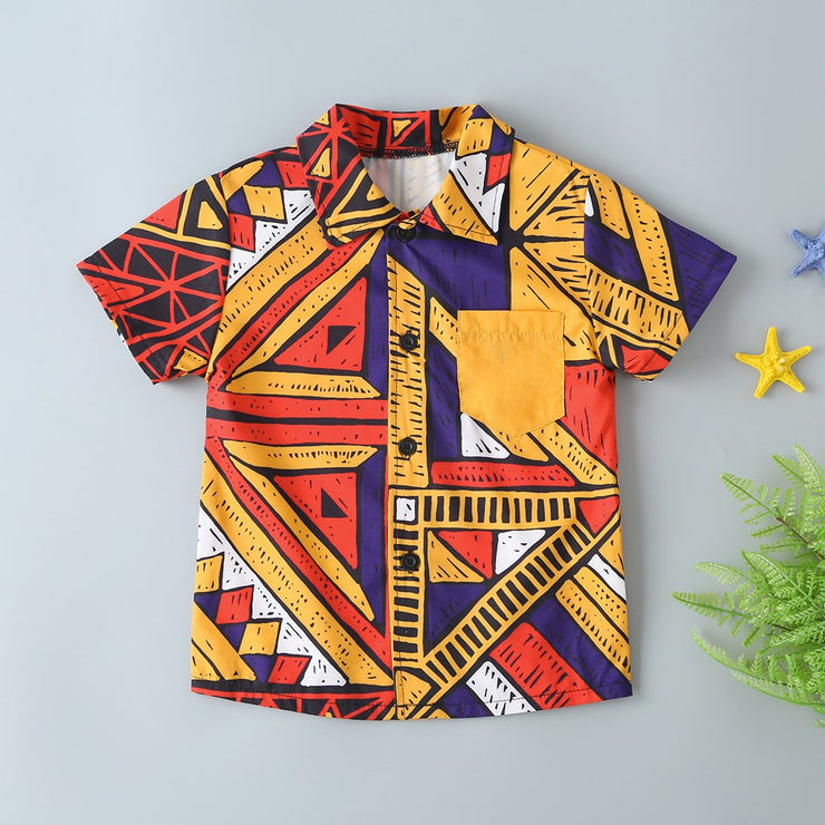 Summer European And American Hot Style New Boys' Short-Sleeved Floral Shirt, Children's Lapel Printed Shirt