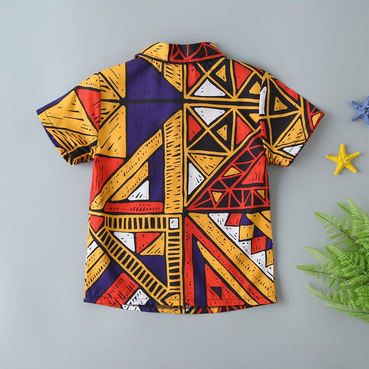 Summer European And American Hot Style New Boys' Short-Sleeved Floral Shirt, Children's Lapel Printed Shirt