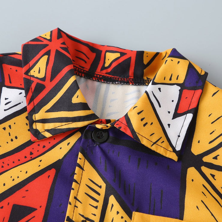 Summer European And American Hot Style New Boys' Short-Sleeved Floral Shirt, Children's Lapel Printed Shirt