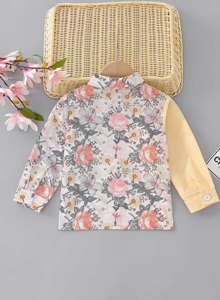 Toddler boys Floral Print Color Color Block Shirt