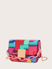 Girls Colorblock Chain Satchel Bag- Mutlicolor