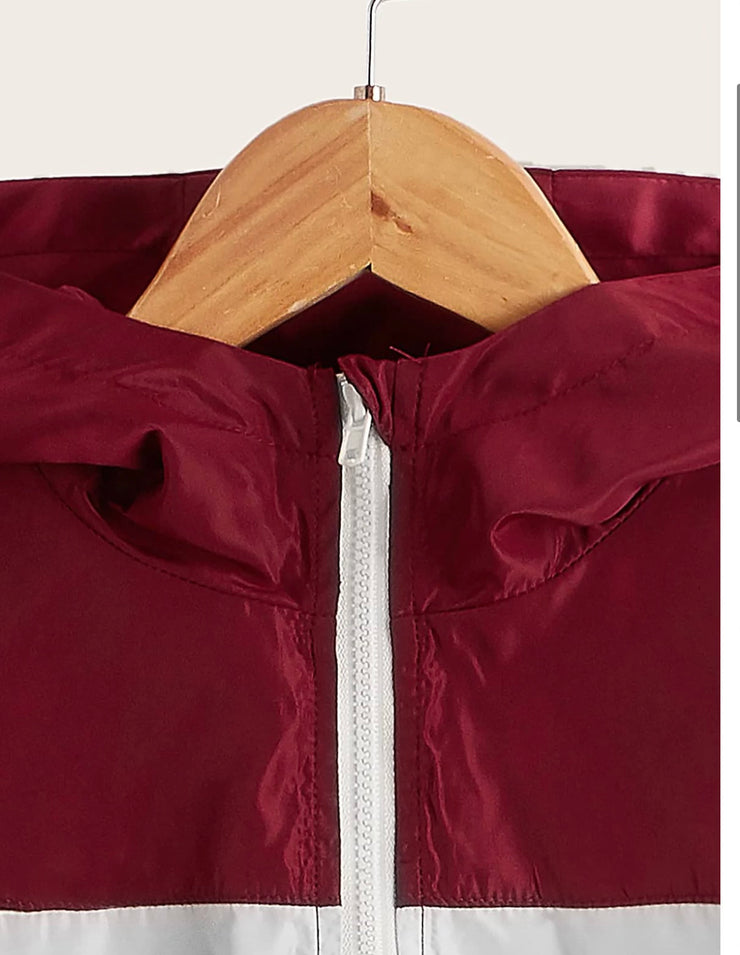 Girls zip-up color block hooded jacket
